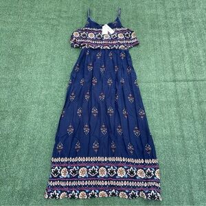 Kormei Womens Blue Floral Pattern Long Maxi Dress Size XL